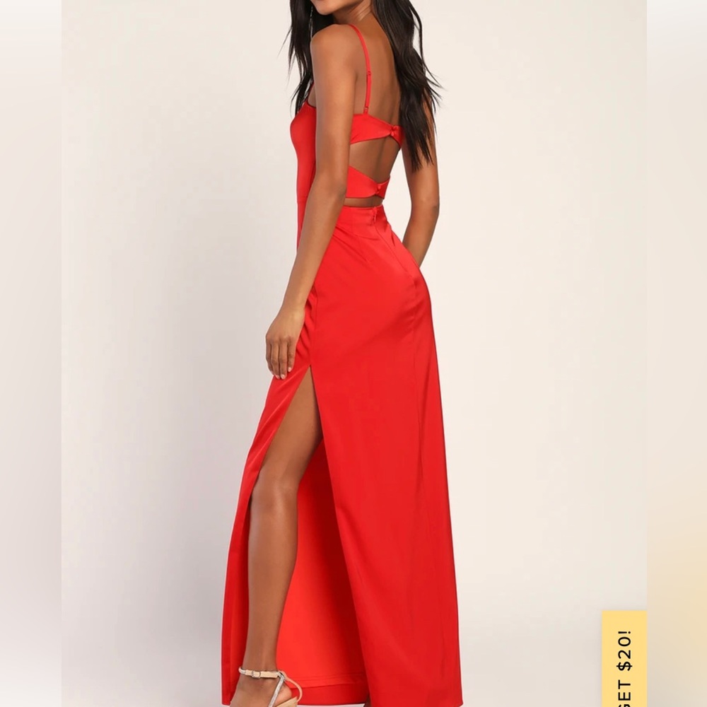 Lulus small red maxi dress satin